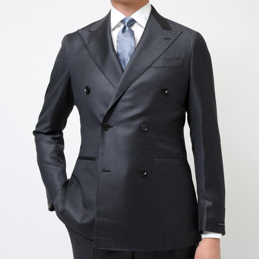 【SALE10％】guji（グジ）SUPER150'sウールソリッド6B1プリーツダブルスーツ (MADE BY RING JACKET / LoroPianaファブリック使用)【オールシーズン】17122201028の画像