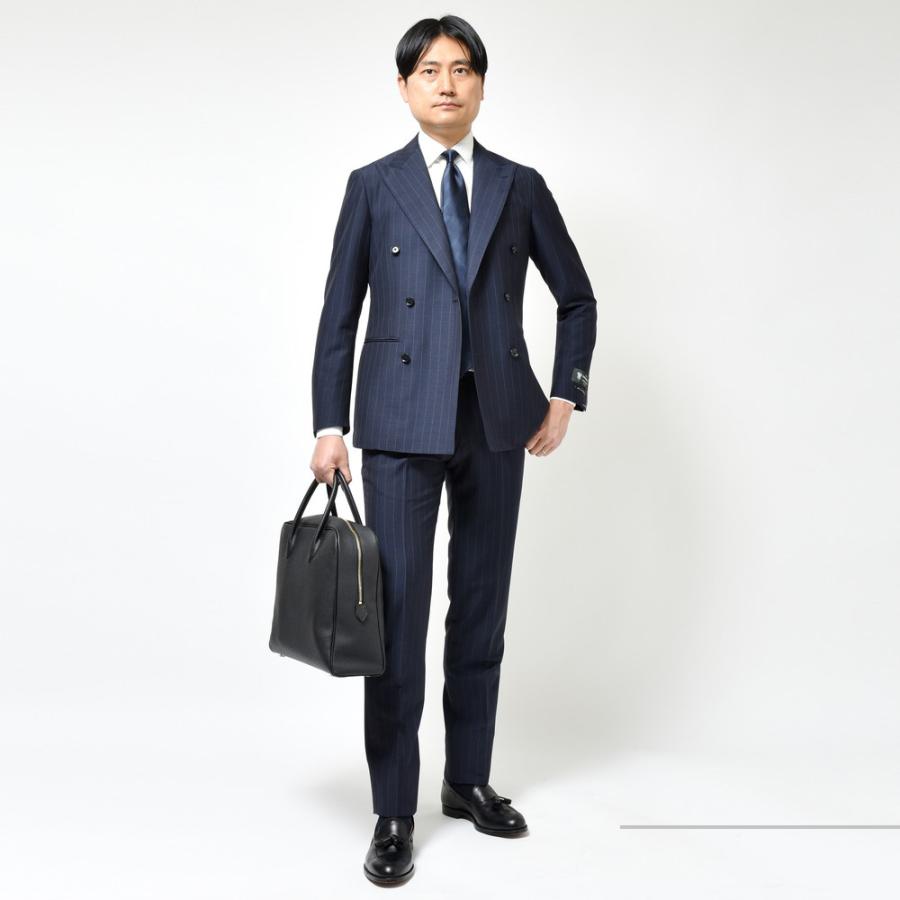 【SALE30％】guji（グジ）SUPER BRIOスーパーブリオ キッドモヘアウールピンストライプ6B1プリーツダブルスーツ(MADE BY RING JACKET / DORMEUIL使用) 【春/夏】の画像