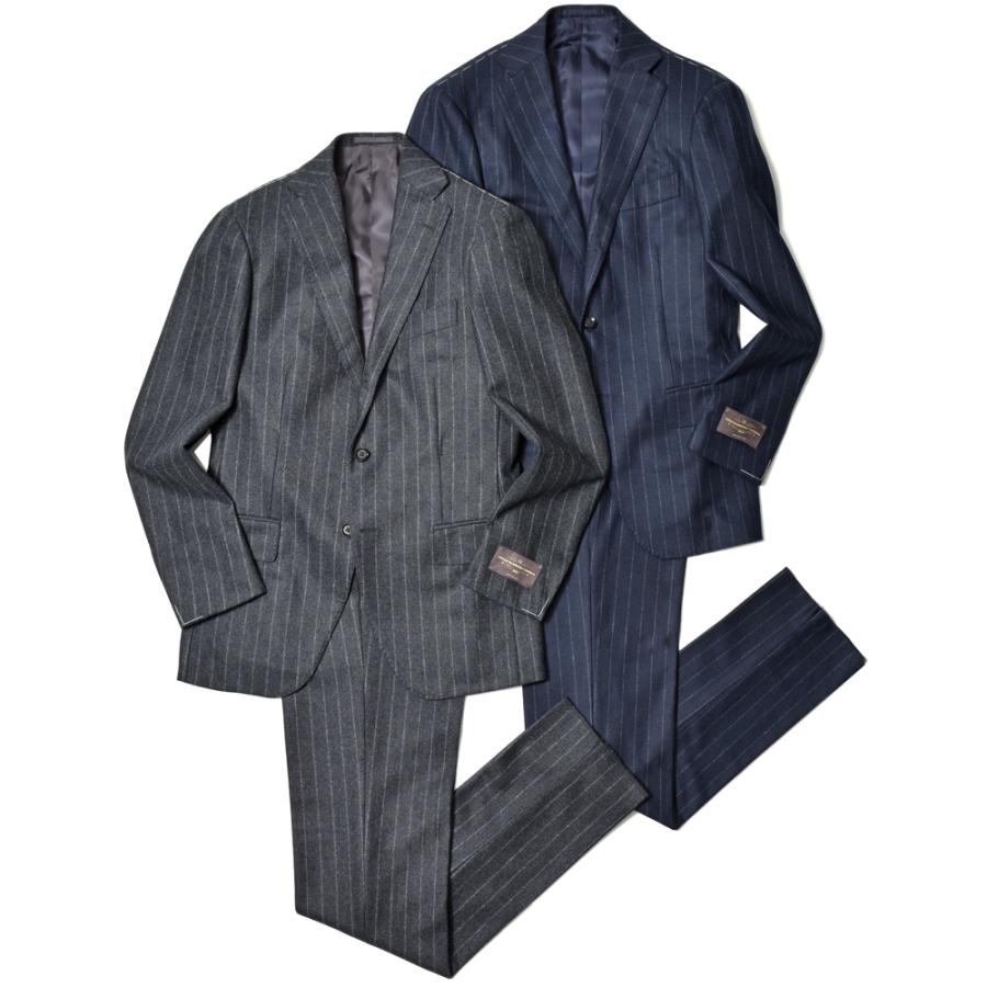 guji（グジ）ウールフランネルチョークストライプ3B1プリーツスーツ