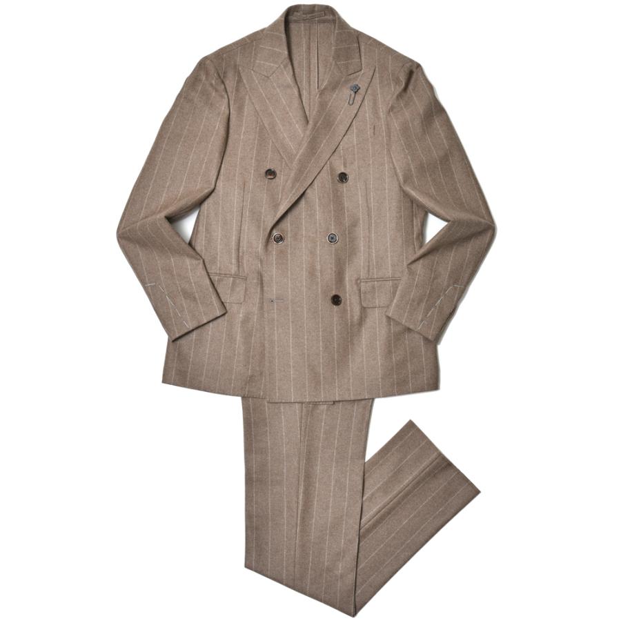 J7344超美品 ラルディーニ 現行 チョークストライプ ダブルスーツ48/50 LARDINI（ラルディーニ）ADVANCEアドヴァンス カシミアサキソニー