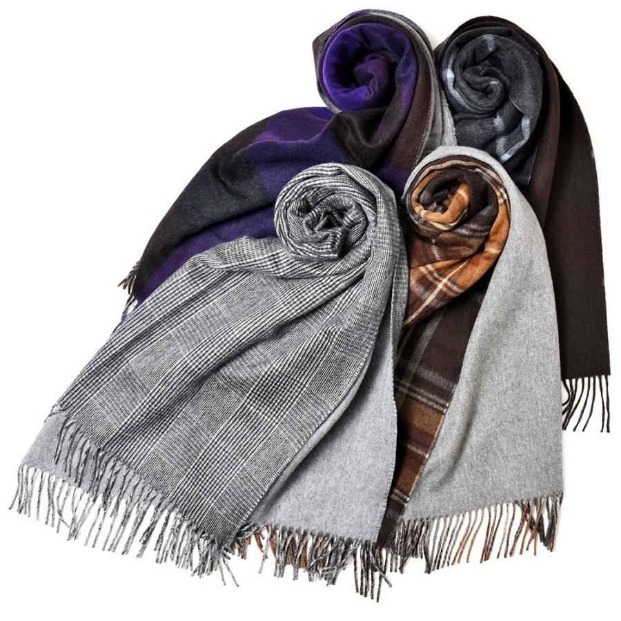 【希少完売限定】国内正規品　ジョシュアエリス　別注　カシミア大判ストール Joshua Ellis（ジョシュア エリス）カシミアチェック×ソリッドダブル