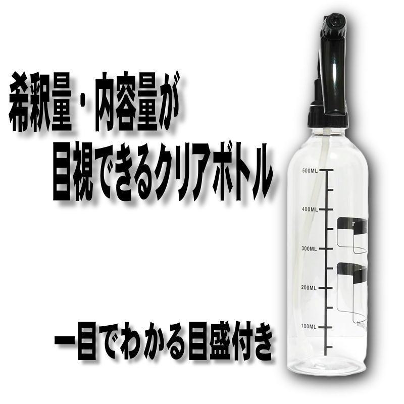 スプレーボトル 500ml 耐薬品性 希釈用 目盛り付き 霧吹き 洗車 掃除
