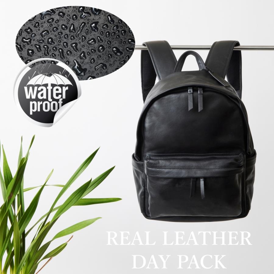 本革 防水 撥水 レザー リュック デイパックM 肩掛け バッグ : Genuine