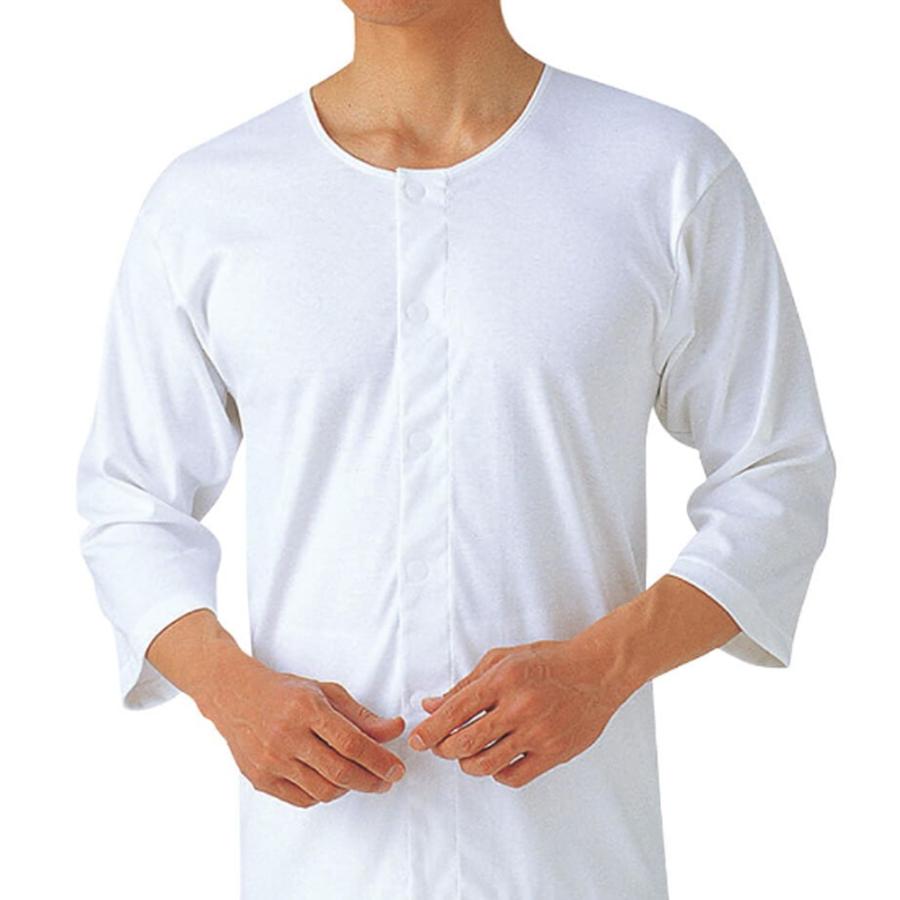 メンズ七分袖前開きシャツ4枚セット 綿100％ 介護下着 3201K