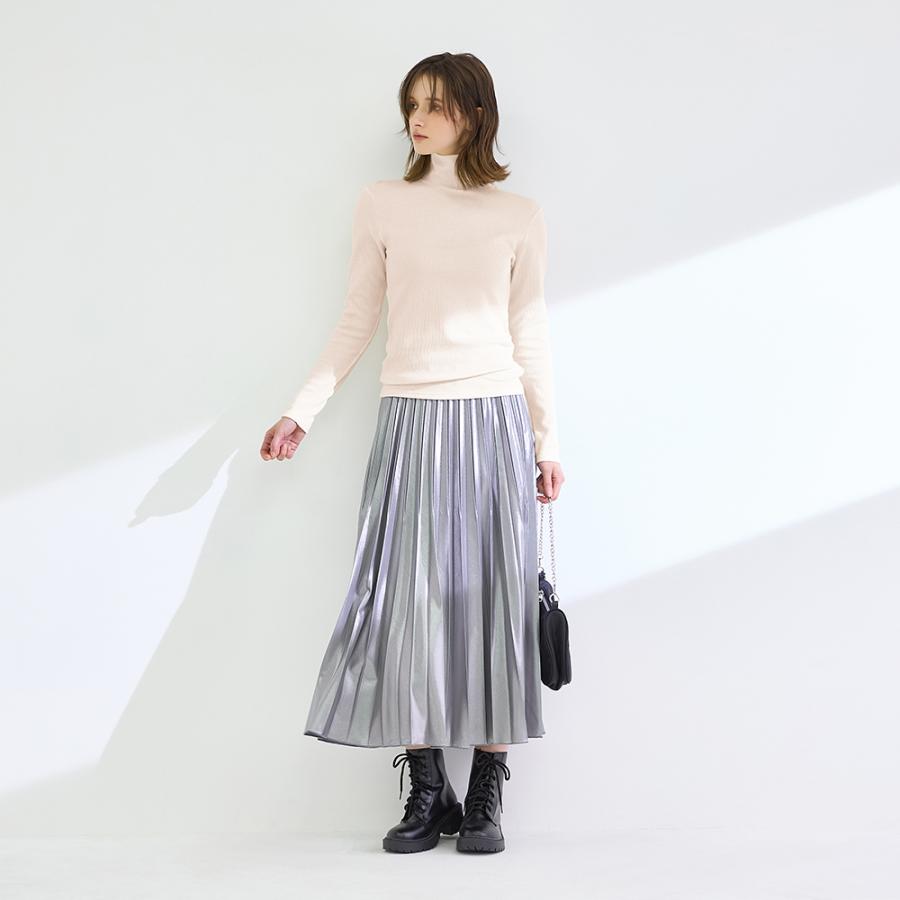 グレー プリーツ 長袖 タートルネック GUNZE（グンゼ） タートルネック カットソー レディース 長袖 日本製