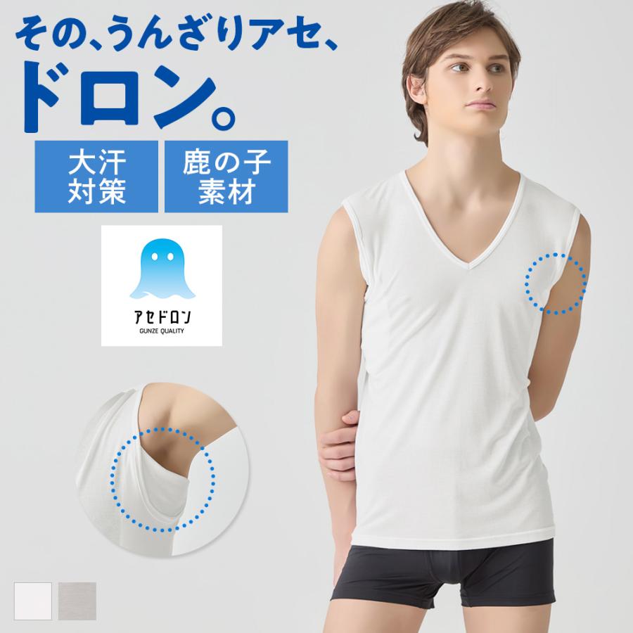 グンゼ アセドロン メンズ ノースリーブ  汗取りインナー パッド付き 男性下着 脇汗 夏 大汗 ムレ ベタつき 肌着 GUNZE MCA720｜グンゼ公式ヤフー店
