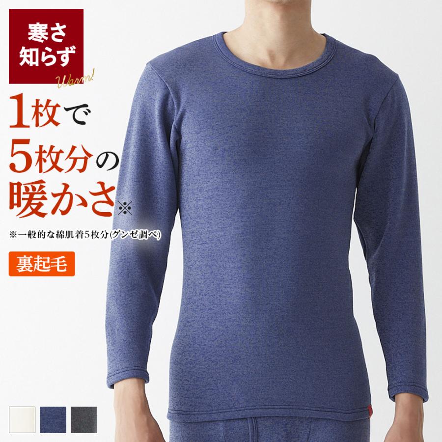HOTMAGIC グンゼ 男性肌着 裏起毛 インナー 長袖 シャツ メンズ 丸首