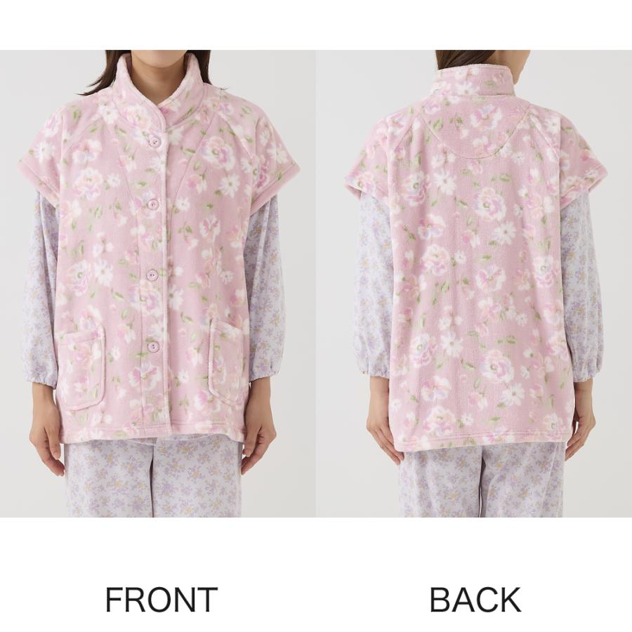 GUNZE（グンゼ） ベスト レディース 花柄 プリント ボア 羽織物 冬用