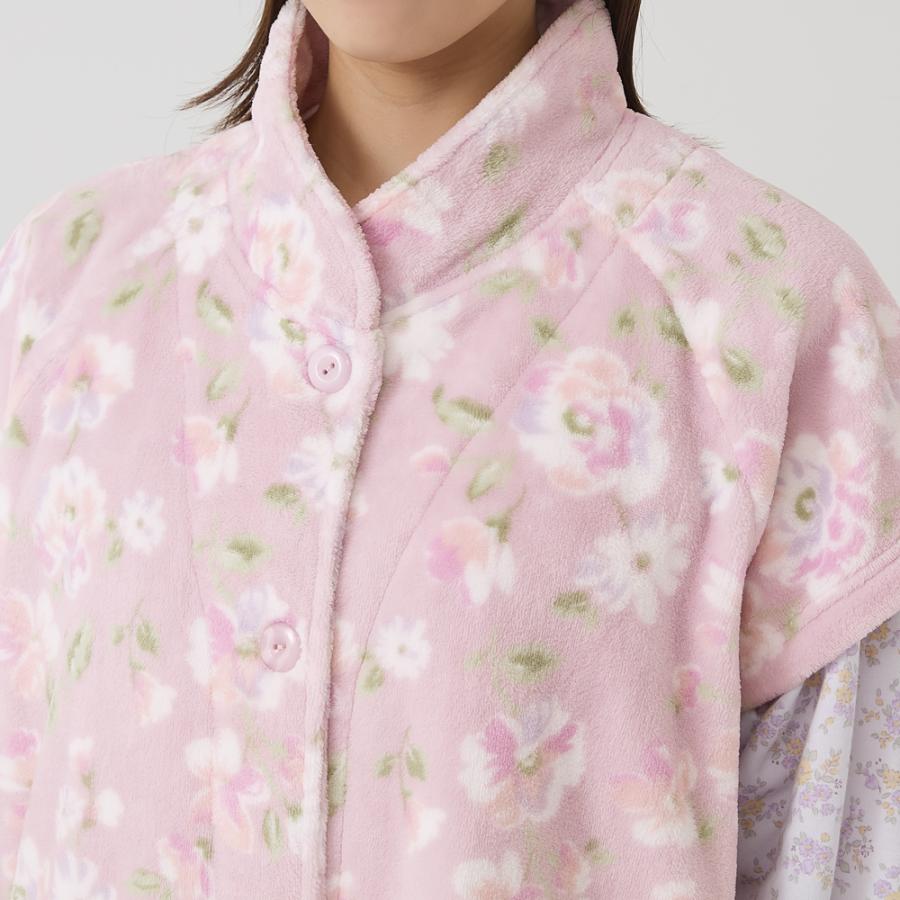 花柄プリント ベスト GUNZE（グンゼ） ベスト レディース 花柄 プリント ボア 羽織物 冬用