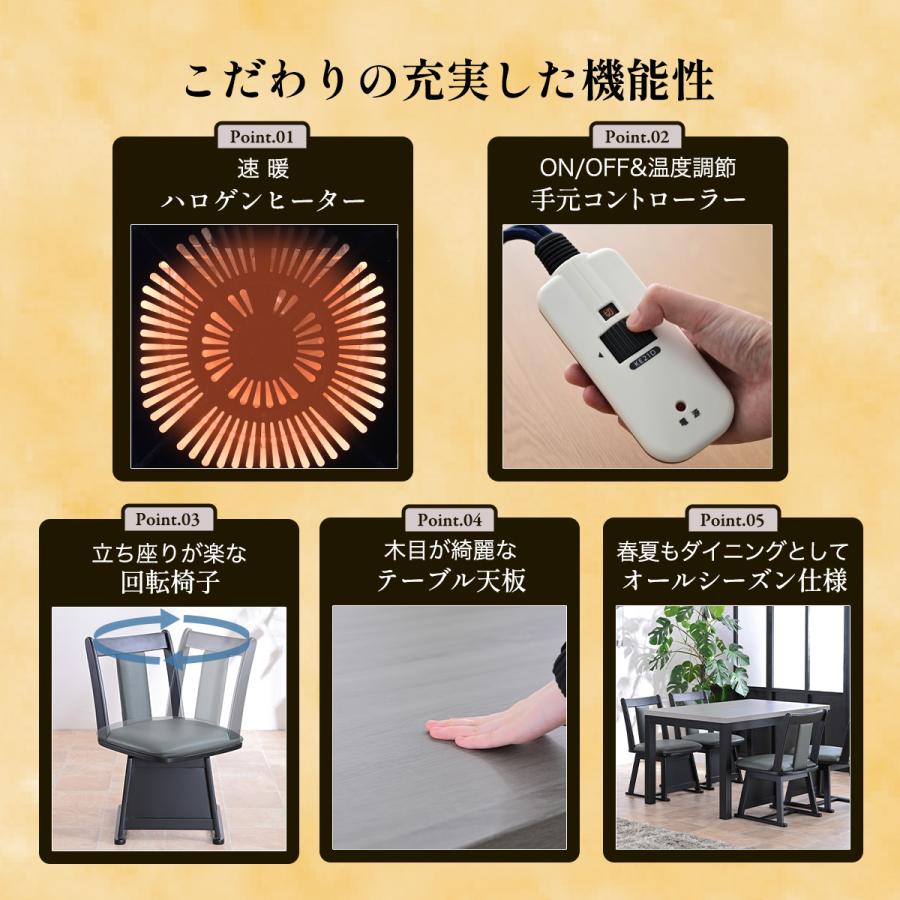 ダイニングこたつ 5点セット 幅120cm ハイタイプ こたつ ハイタイプこたつ 4人掛け ダイニングこたつテーブル ダイニング コタツ テーブル 120 × 80 cm 人気 | メトロ電気工業 | 06
