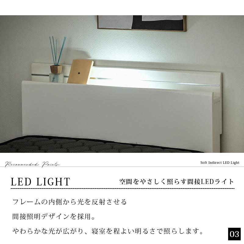 ベッド ダブル ベッドフレーム すのこベッド LEDライト付き 間接照明 コンセント付き 宮付き 棚付き 通気性 北欧 モダン スチール脚 黒 白 st19-6n 【玄関渡し】_7