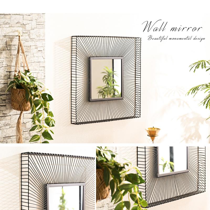 壁掛け鏡 ミラー ウォールミラー おしゃれ 正方形 ブラック フレーム
