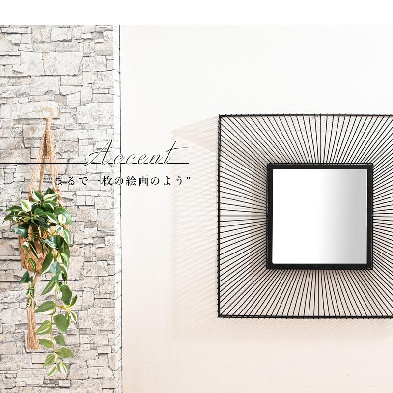 壁掛け鏡 ミラー ウォールミラー おしゃれ 正方形 ブラック フレーム