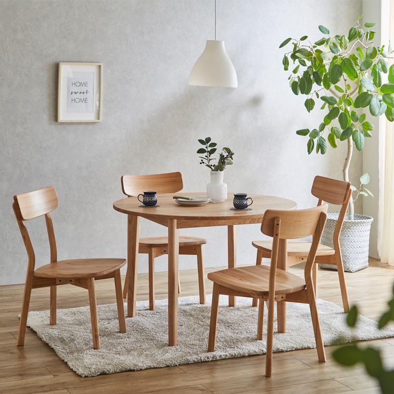 ダイニング5点セット 幅105cm タモ無垢材 丸テーブル ダイニング