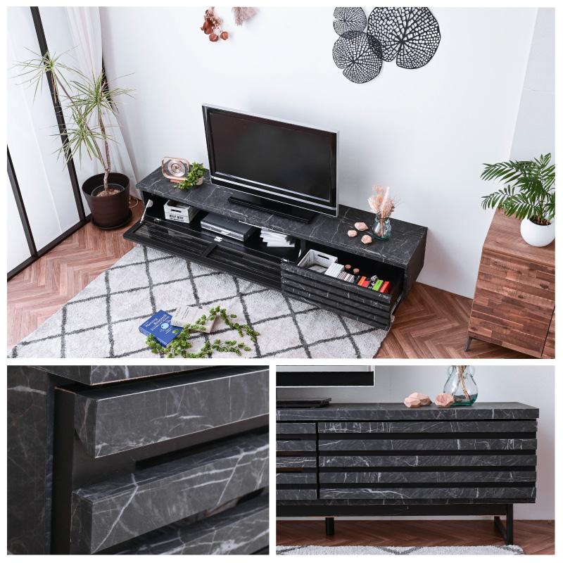 大理石調 200cm幅 テレビボード テレビ台 サイドボード TVボード セラミック調 大理石風 セラミック風 ブラック 国産 収納 おしゃれst85b | ブランド登録なし | 06