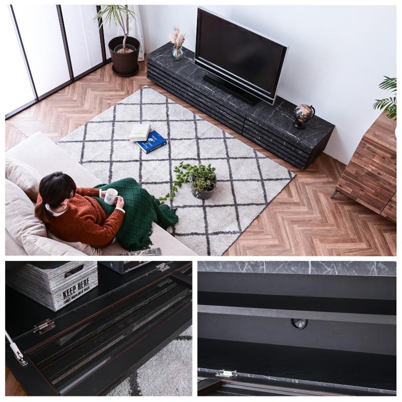 大理石調 200cm幅 テレビボード テレビ台 サイドボード TVボード セラミック調 大理石風 セラミック風 ブラック 国産 収納 おしゃれst85b | ブランド登録なし | 07