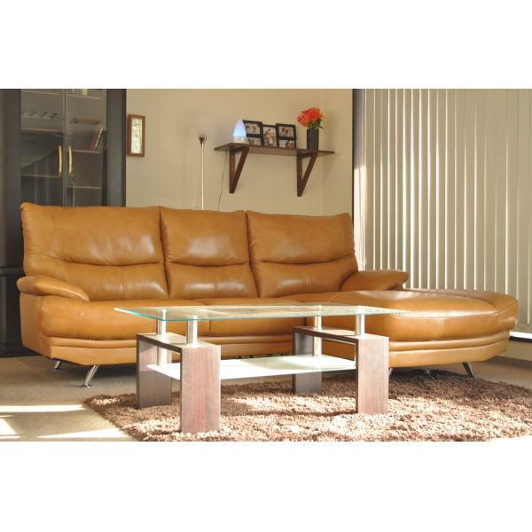 本革張り 3人掛け カウチソファー オイルレザー 3Pソファ キャメル L字型-