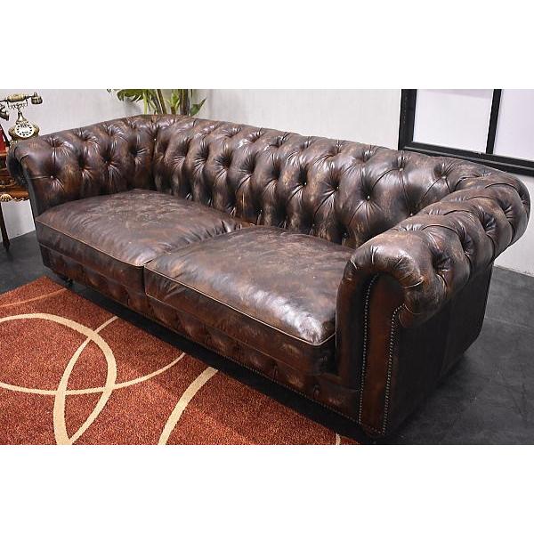 ヴィンテージソファ レザー調 ダークブラウン