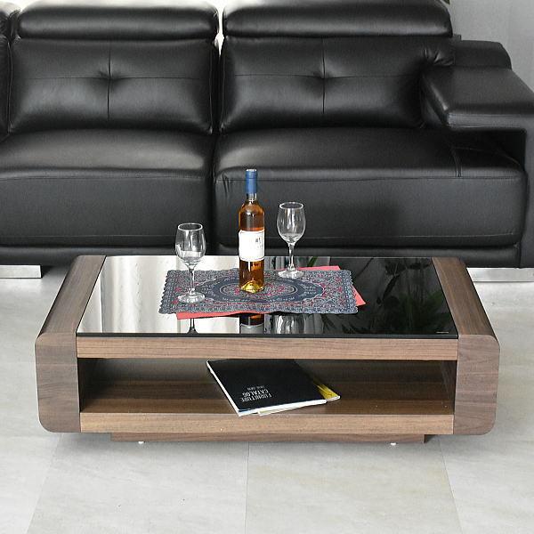 センターテーブル 幅105cm モダン 強化ガラス ウォルナット