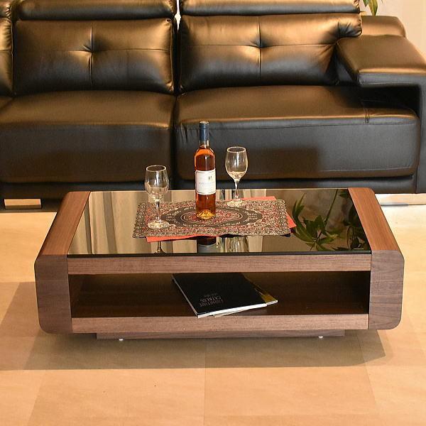 センターテーブル 幅105cm モダン 強化ガラス ウォルナット