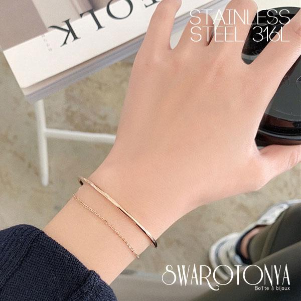 美品 CHAUMET ブレスレット バングル プッシュ式 ステンレス シルバー ステンレス 平打ちバングル [b902] | バングル,ステンレス