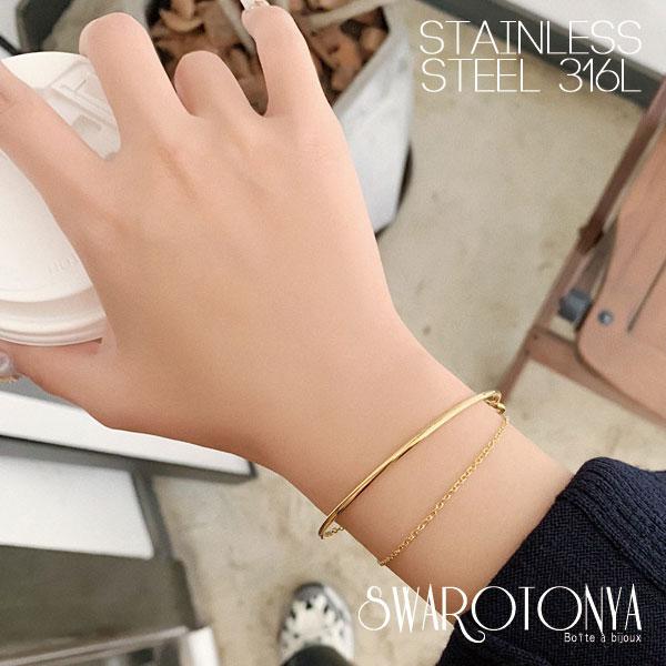 ステンレス ブレスレット 2連ブレスレット/バングル 華奢系 : スワロ