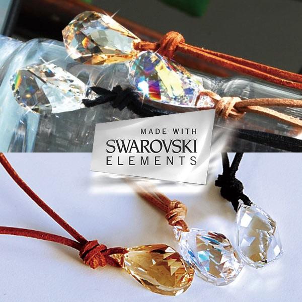 スワロフスキー(Swarovski)社製クリスタル使用 BIGドロップの本革ネックレス