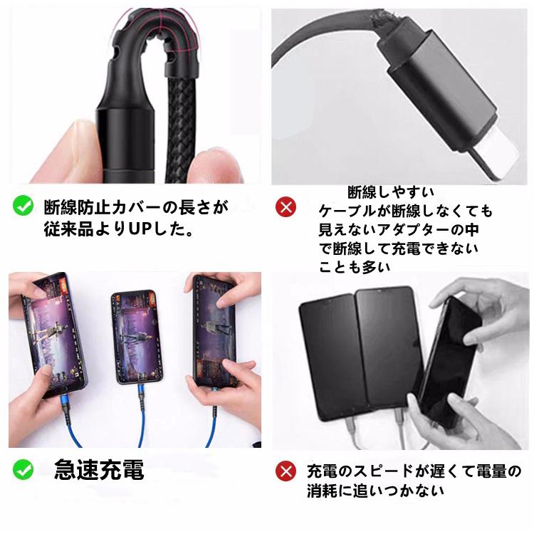 ハイクオリティ 3in1 1.88m 1.2m 急速充電 Type-C Micro-USB