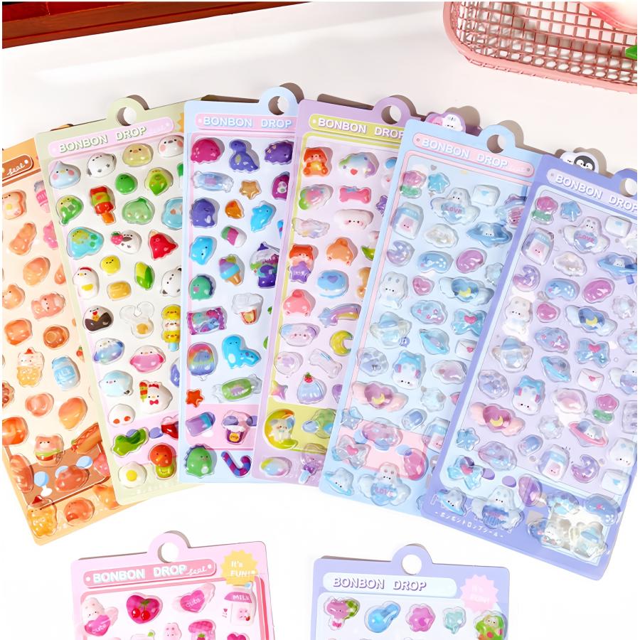 ボンボンドロップ風 かわいい動物 3D 立体レリーフステッカー 5枚