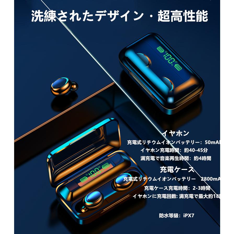 タッチ操作 IPX7完全防水 bluetooth イヤホン ワイヤレスイヤホン