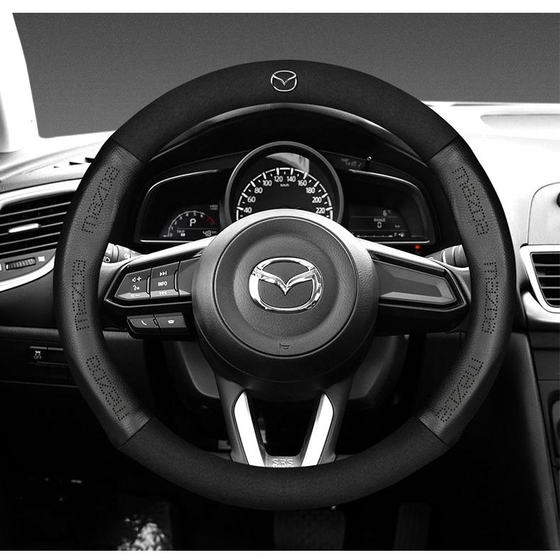 マツダ Mazda ステアリングカバー 黒 赤 ハンドルカバー スエード 牛革