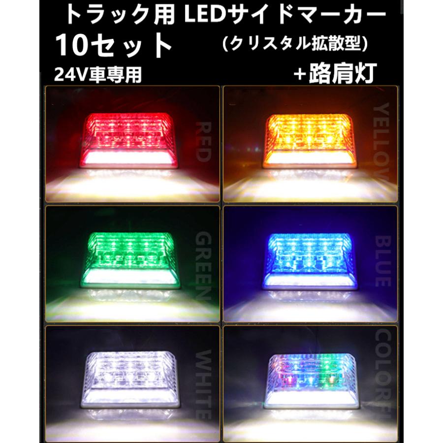 10個セット　LED サイドマーカー サイドランプ 角型 24V トラック用 路肩灯 拡散レンズ　サイドマーカー 白 レッド ブルー グリーン アンバー レインボー｜gurobaruaki