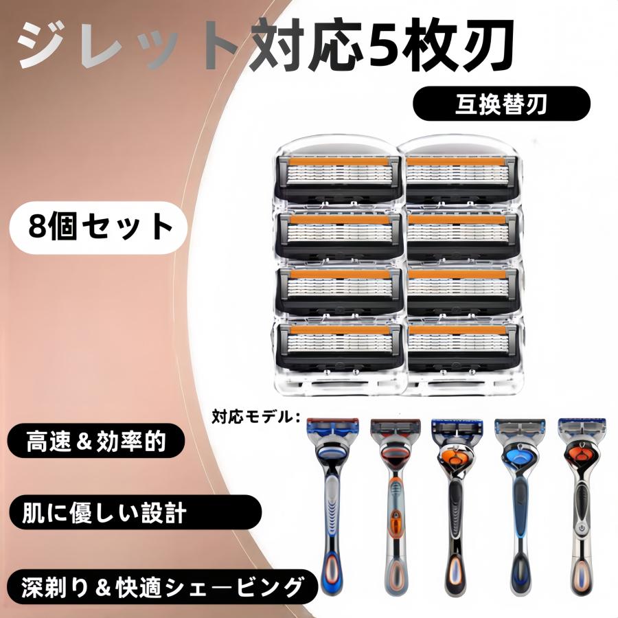 エコパラ～ジレットフュージョン5+1本体8個＋替刃40個お得セット8箱組 ジレット Fusion 替え刃 5枚刃 互換型 8個入り 手動シェーバー用 快適