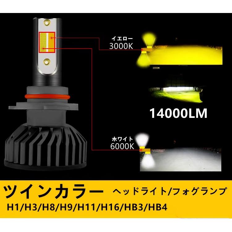 ツインカラー LEDヘッドライト LEDフォグランプ H7 HB4 白 ホワイト 