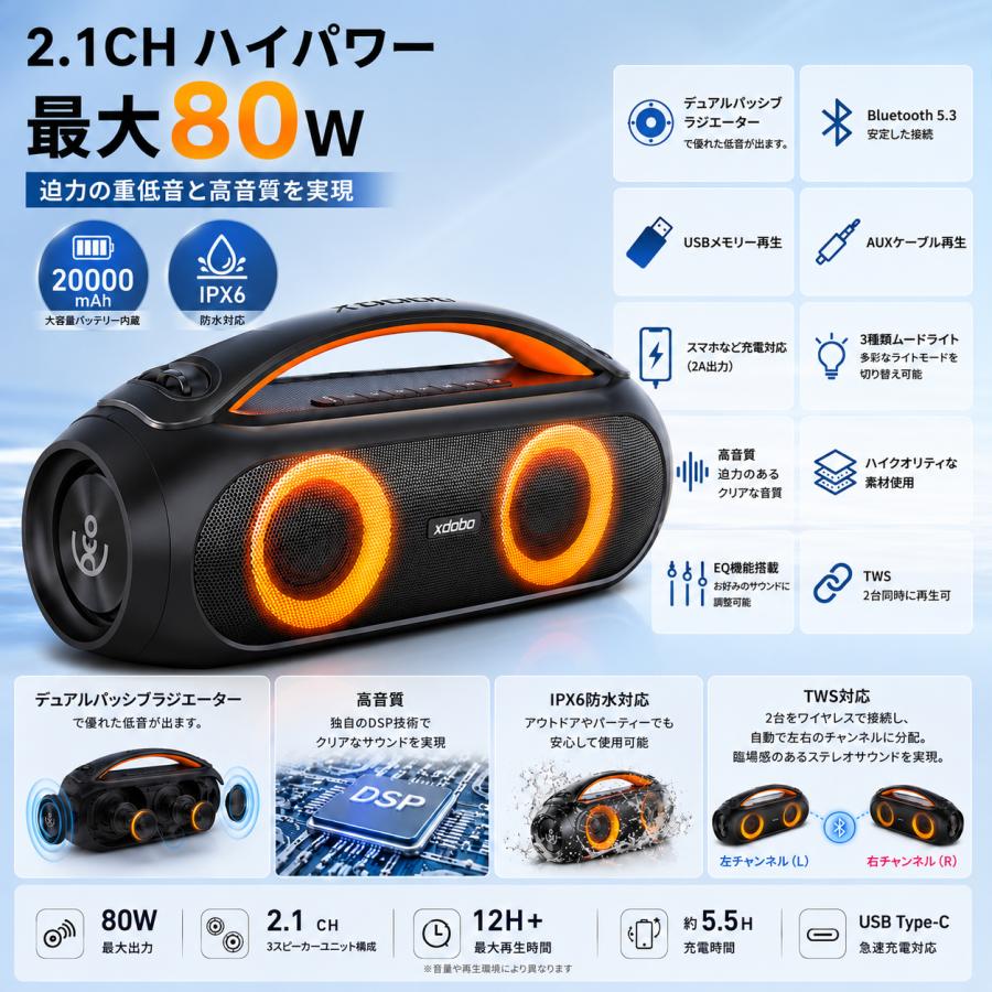 xdobo ブルートゥース スピーカー Bluetoothスピーカー 高音質 大音量
