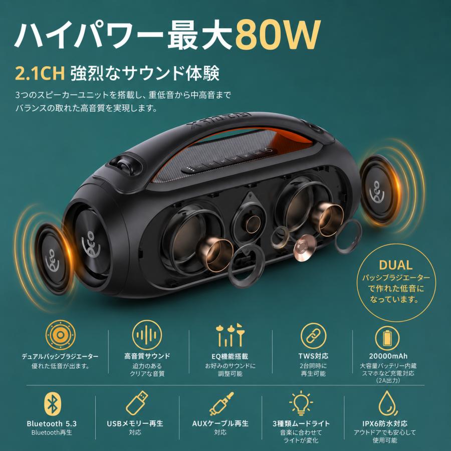 xdobo ブルートゥース スピーカー Bluetooth 高音質 大音量 ステレオ