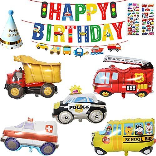 期間限定特価 誕生日 車 飾り付け シンプル パーティー セット 大きな 3d車バルーンセット Happy Birthdayバースデーバナー 交通 バナー 救急車アル