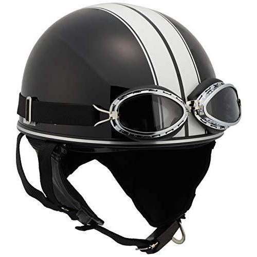 うのにもお得な ヤマハ発動機 ブラック&ストライプ FREE(57-60cm) ゴーグル付 クラシック Y-555 半帽 バイクヘルメット ワイズギア(YsGEAR) ヘルメット