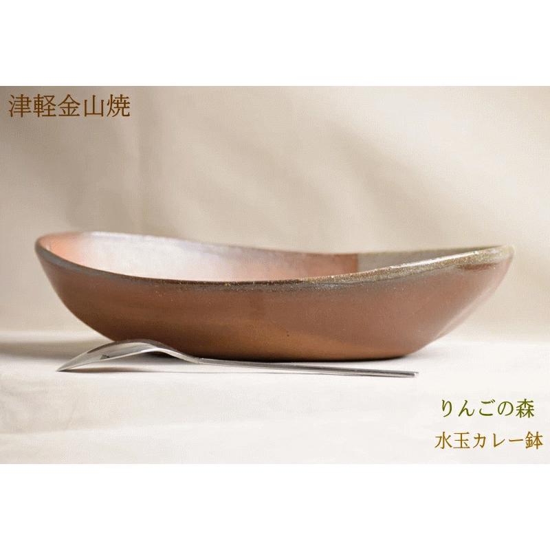 りんごの森 水玉 カレー鉢 約24.5-16-h6-433g カレー皿 陶器 渋い 楕円