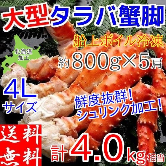 タラバガニ 足 4kg (800g×5肩) たらばがに 蟹 メガ盛り 食べ放題 ボイル 冷凍 ギフト 4Lサイズ カニ 北海道加工 お取り寄せ :taraba-5:どさんこグルメマーケット