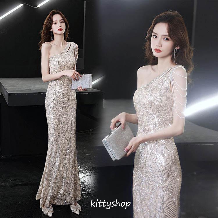 マーメイドドレス イブニングドレス スパンコール キラキラドレス ワン  