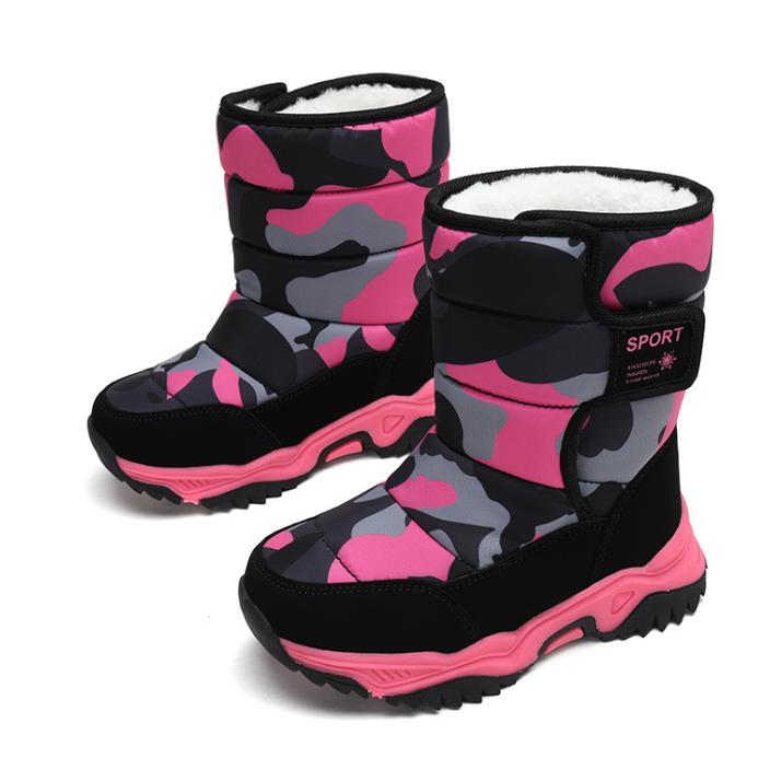 スノーブーツ キッズ スパイク付き 子供ブーツ 雪遊び 迷彩 裏起毛 ジュニア カジュアル ガールズ 子供 防寒 防滑 防水 滑らない ブーツ | 