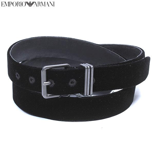 エンポリオアルマーニ Emporio Armani メンズ 小物 メンズファッション ベルト 小物 レザーベルト ガッツブランドショップのエンポリオアルマーニ ロゴ 金具部分ロゴ刻印 表地ベロア地レザーベルト ブラック R 12a 1904 25 ガッツブランドショップ
