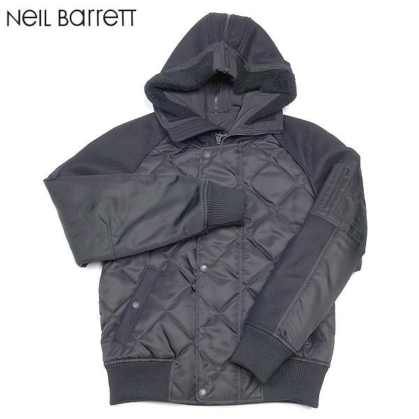 ニールバレット Neil Barrett メンズ アウター ジャケット フーデッド ブルゾン 異素材切り替えしキルティングジャケット ブラック BSP78 C5127 01 (R194279)