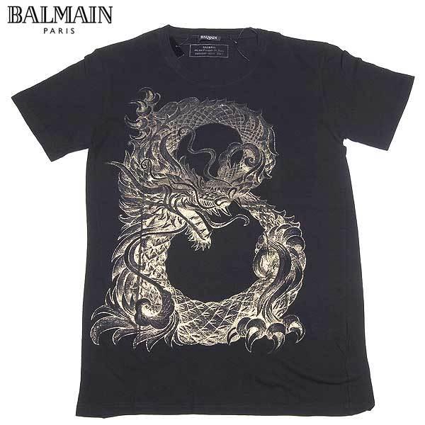 バルマン BALMAIN メンズ トップス Tシャツ 半袖 ロゴ ドラゴン/BALMAIN Bロゴプリント付Tシャツ ブラック W3HJ60 11135 176 13A (R30974)