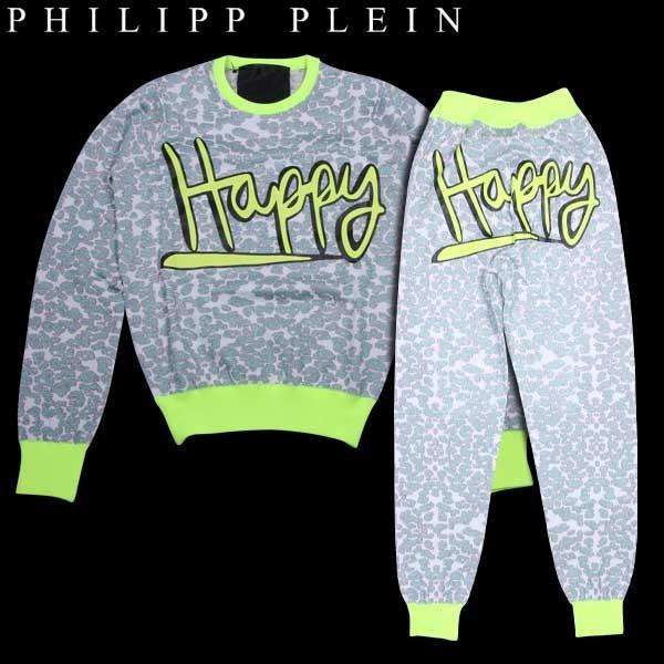 フィリッププレイン Philipp Plein レディース セットアップ上下組 ロゴ ガッツブランドショップ レディース オールインワン セットアップ 40 レオパード柄 Happyロゴプリント付 レオパード柄 Happyロゴプリント付 セット上下組スウェット 14s ネオンカラー