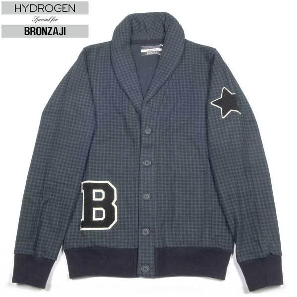 ハイドロゲン Hydrogen メンズ 緑と紺チェック柄 Bronzaji メンズファッション ウール カーディガン Bronzaji ショール カーディガン