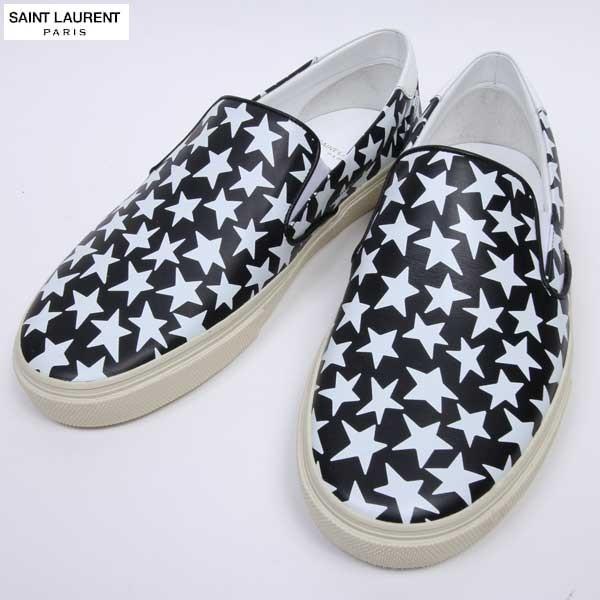 サンローランパリ Saint Laurent Cxm00 Paris メンズ 靴 スニーカー スリッポン スニーカー ロゴ スリッポン ブラック ホワイト R707 Cxm00 04 1084 ガッツブランドショップ 総柄スターロゴ付スリッポン 高評価オープニング大放出セール