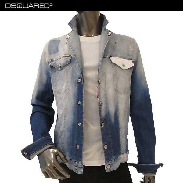 ディースクエアード Dsquared2 メンズ Gジャン デニム アウター ジャケット アウター ロゴ 14 ブリーチ加工 ボタンロゴ刻印付きデニムジャケット R メンズ ネイビー ガッツブランドショップ 人気総合の