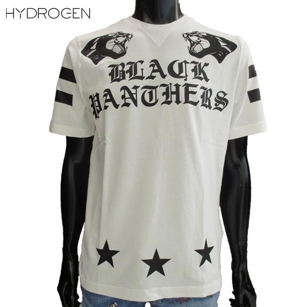 超人気 HYDROGEN ハイドロゲン メンズ ホワイト ロゴ・バックナンバリングロゴプリント付Tシャツ PANTHER BLACK ロゴ 半袖 Tシャツ トップス 半袖